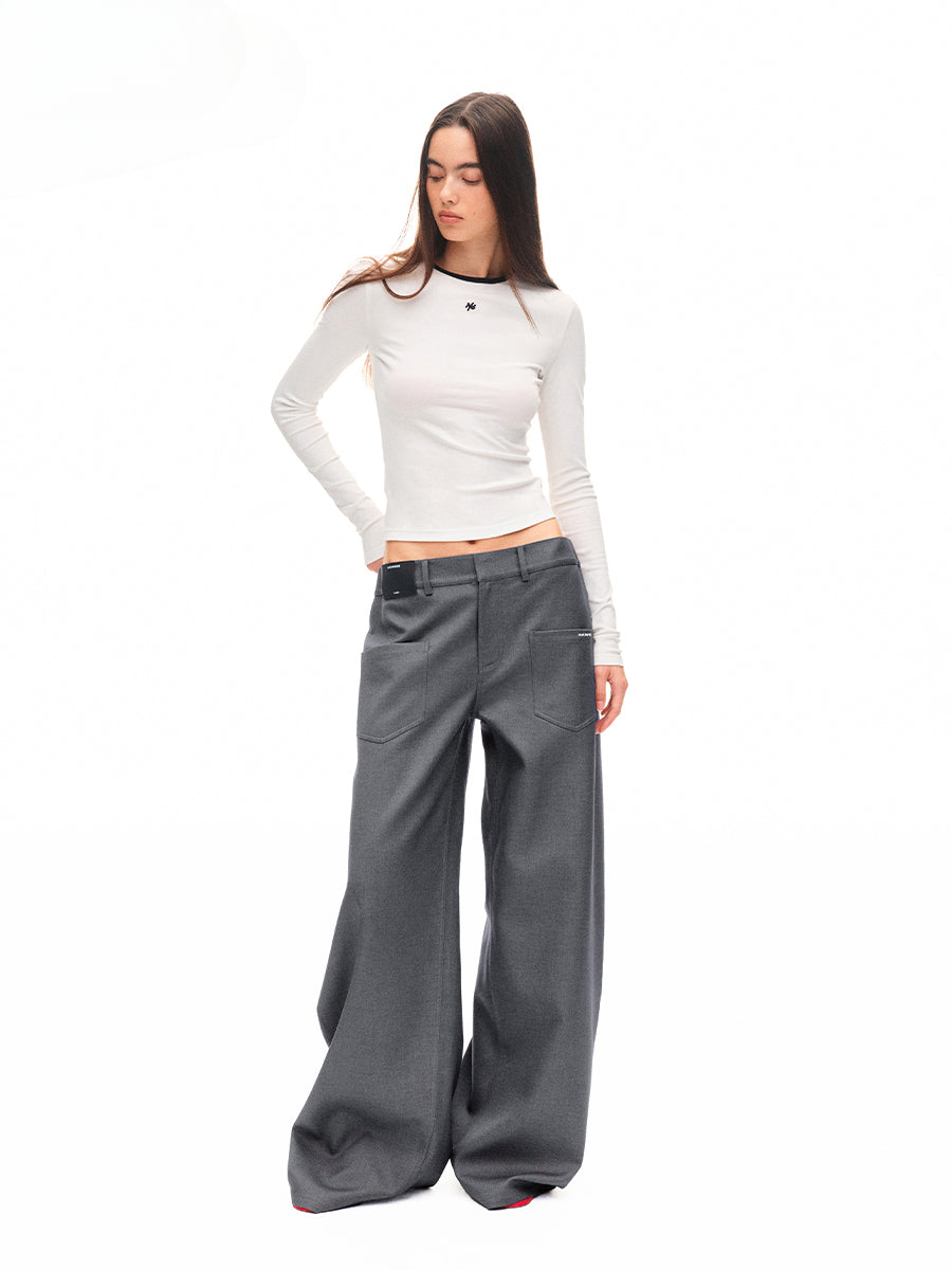 Contrast-trim Regular-shoulder Long-Sleeve T-shirt - CHINASQUAD