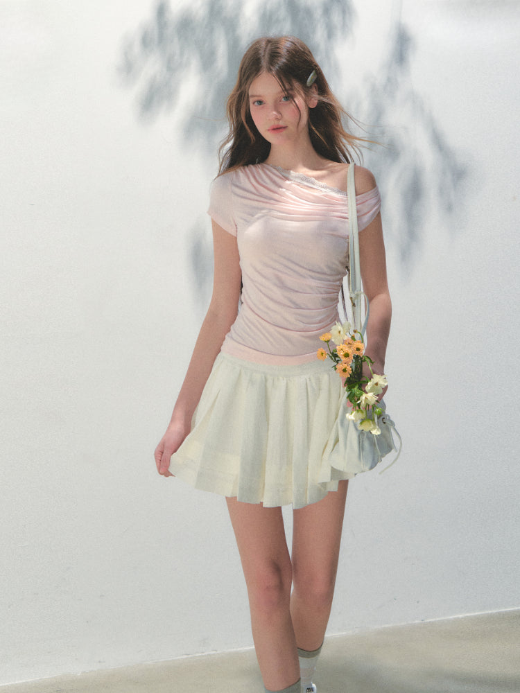 Fake Two-piece Off-the-Shoulder Short-sleeve T-shirt - CHINASQUAD