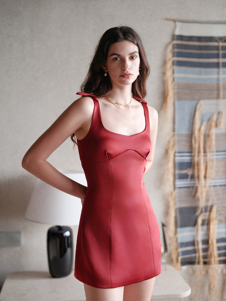 Short Bow Tie Strap Dress - CHINASQUAD