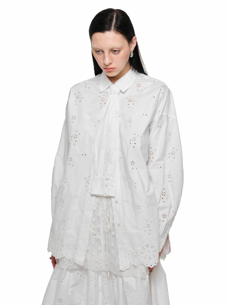 White Lace Jacquard Shirt - CHINASQUAD