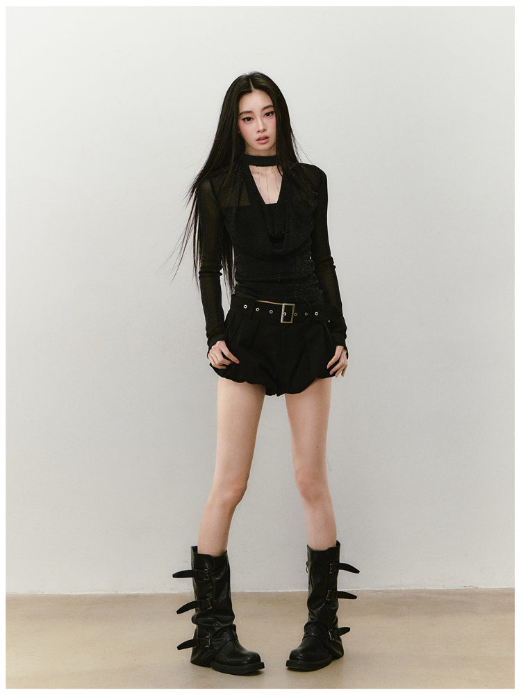 Chain Halter Draped Neck Fitted T-shirt - CHINASQUAD