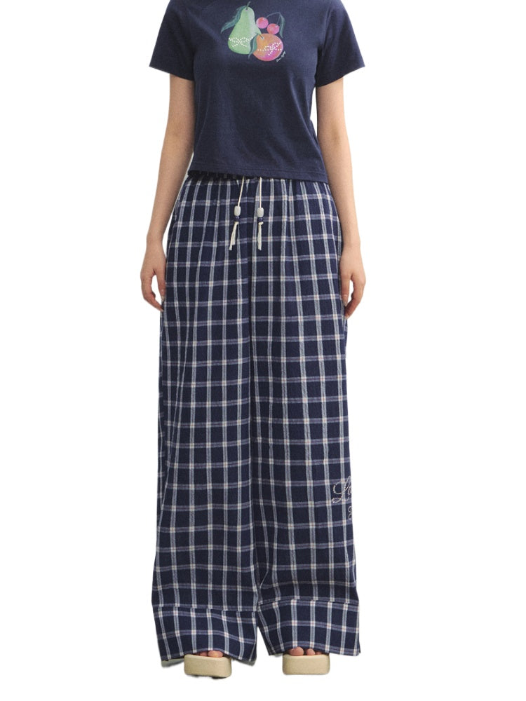 Checkered Strappy Rhinestone Turn-Up Straight-Leg Pants - CHINASQUAD