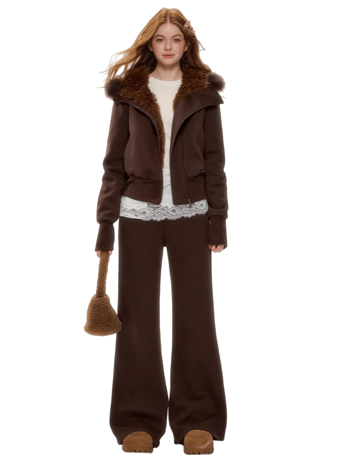 Vintage Hooded Sweatshirt & Flared Sweatpants Set