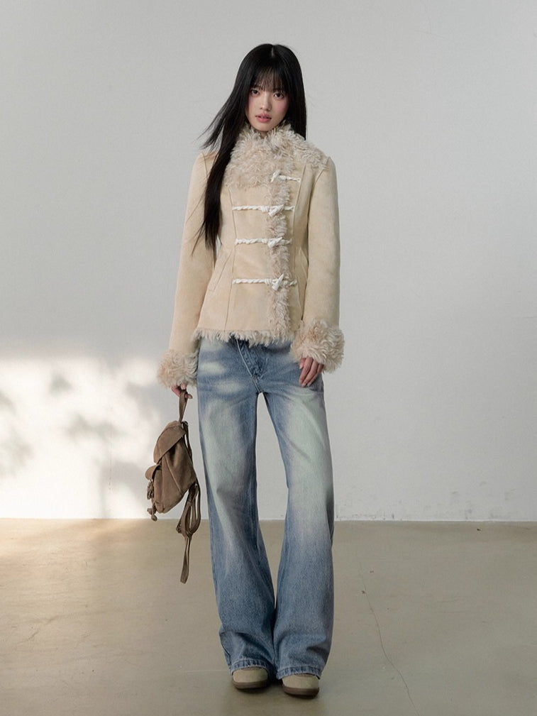 Shearling Lining Suede Duffle Jacket