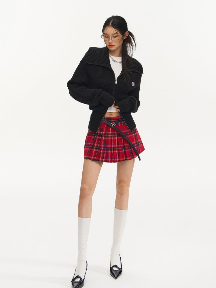 Black Loose Fit Double Zipper Knit Cardigan - CHINASQUAD