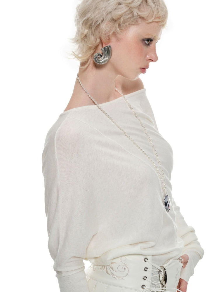 Asymmetric Shoulder Knitted Tencel Pullover - CHINASQUAD