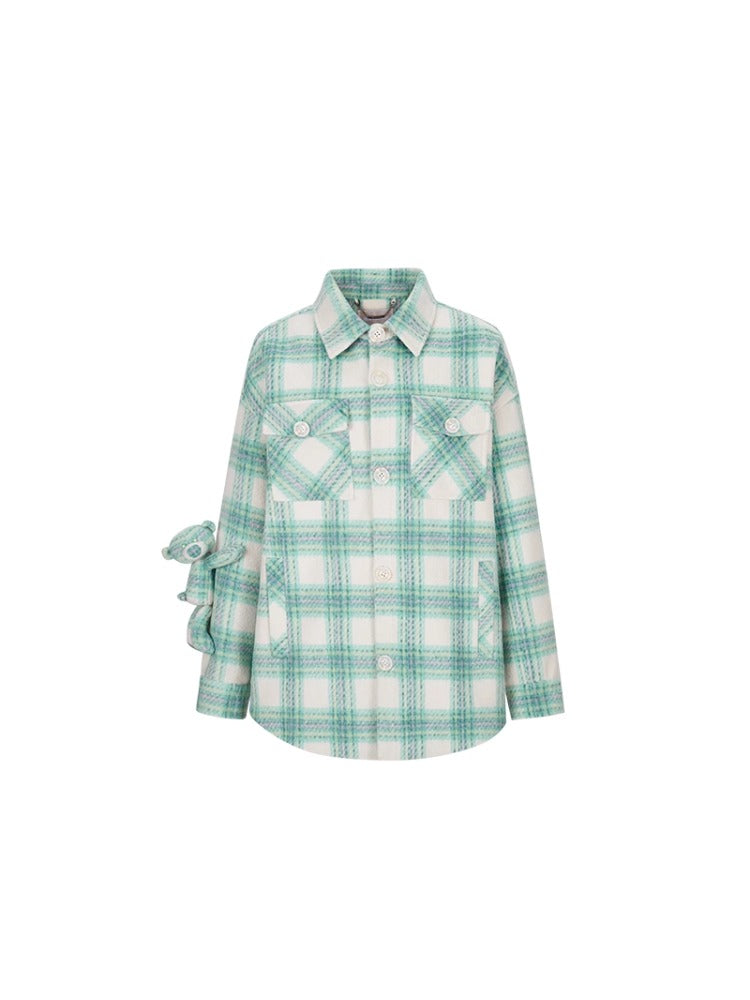 Bear Woven Plaid Coat - CHINASQUAD