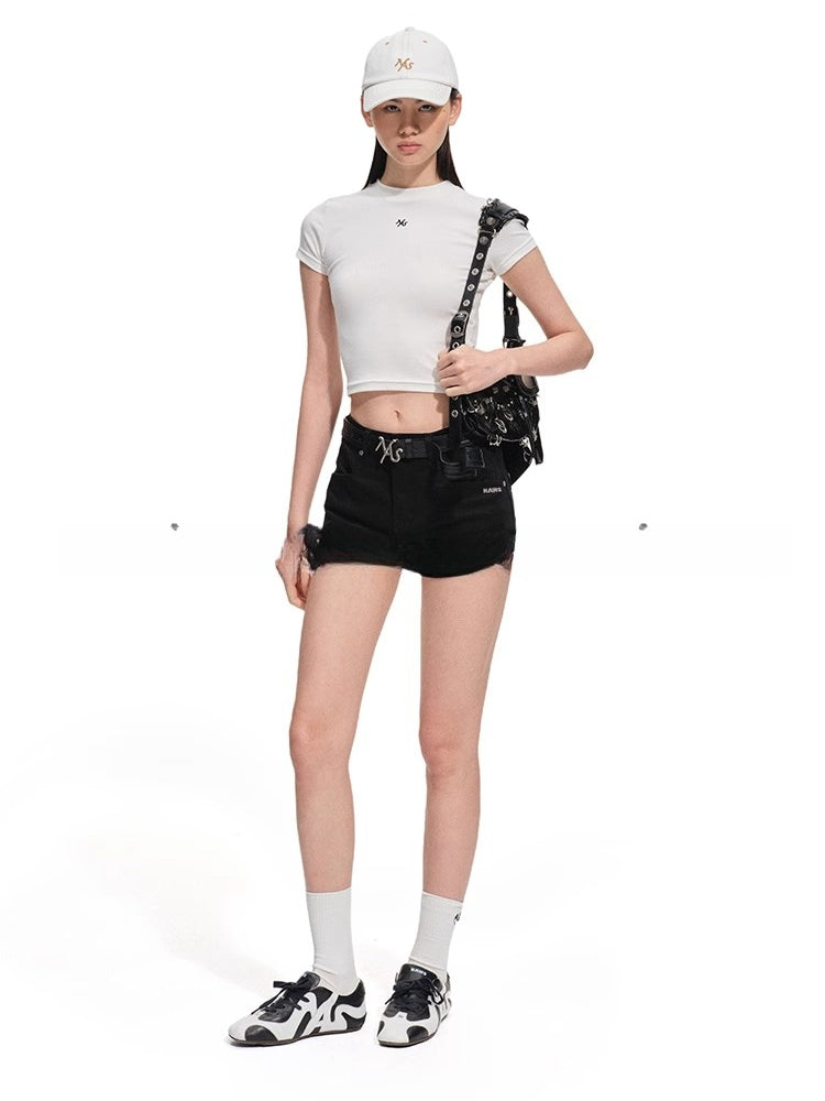 Black Sand Stretch Denim Shorts