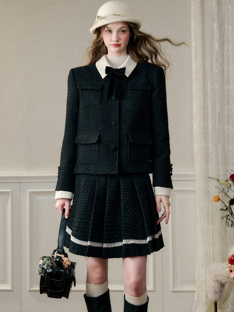 Galaxy Classic Wool Pleated Skirt Set - CHINASQUAD