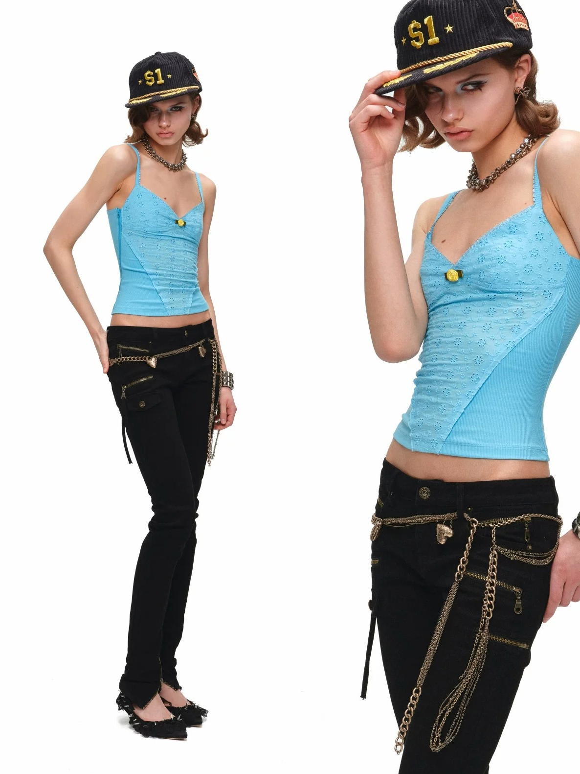 Vintage Washed Zip-Detail Skinny Jeans 1Jinn Studio