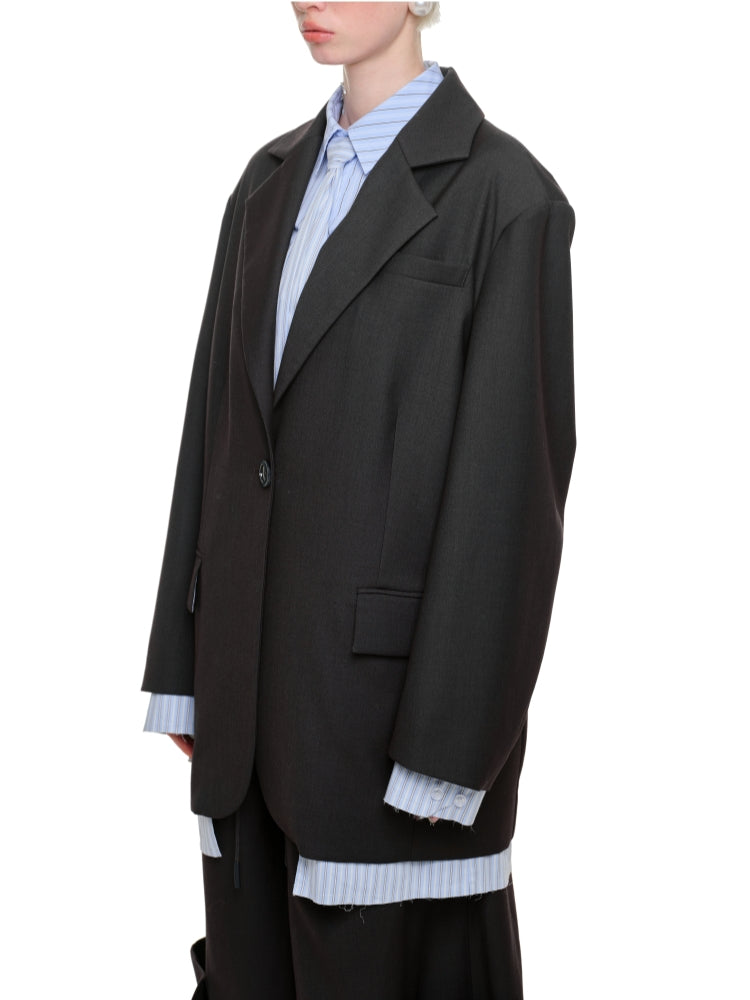 Oversized Gray Blazer Jacket - CHINASQUAD
