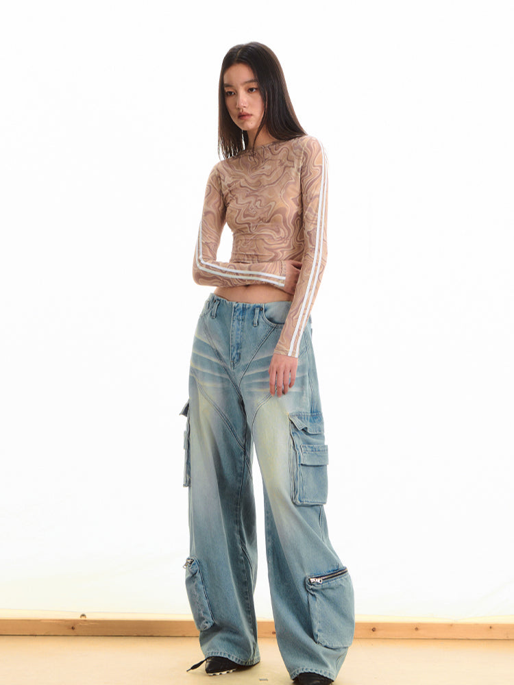 Printed Pleated Long Sleeve T-shirt - CHINASQUAD