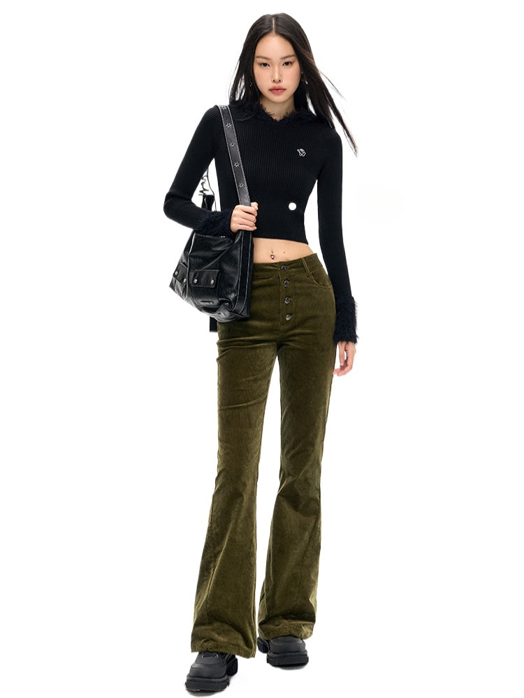 High-Waist Slim Fit Corduroy Pants - CHINASQUAD