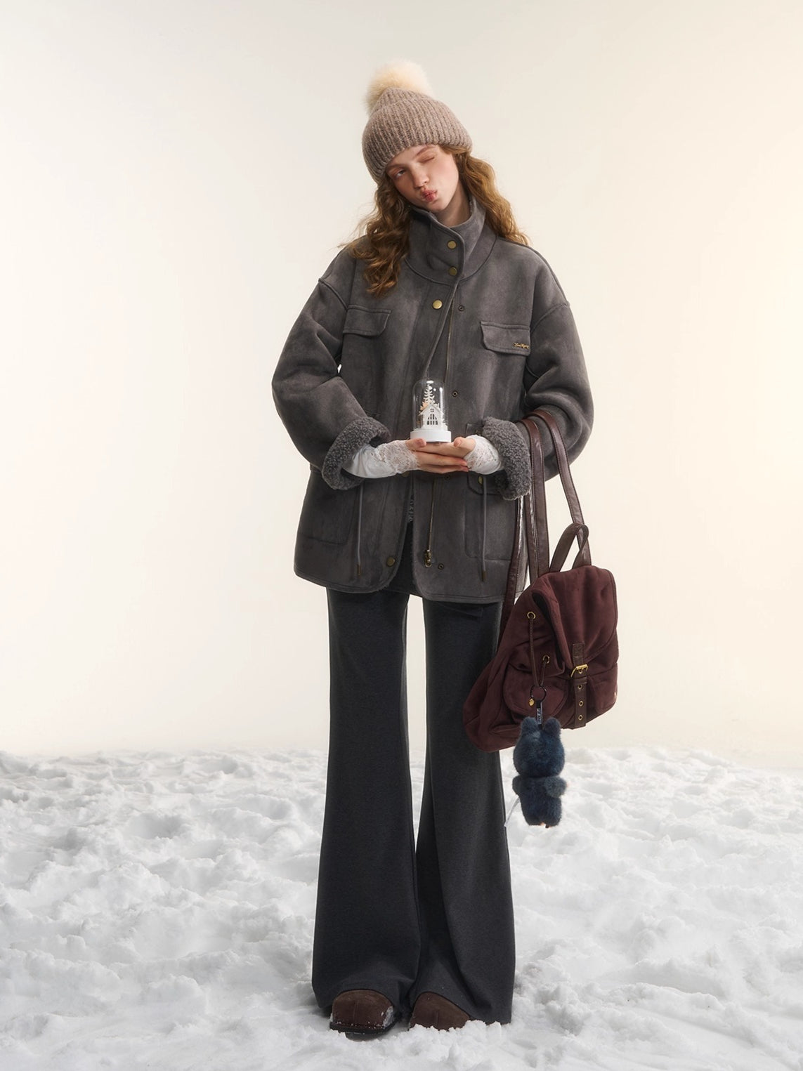 Asgony Asymmetric Layered Flare Knit Pants