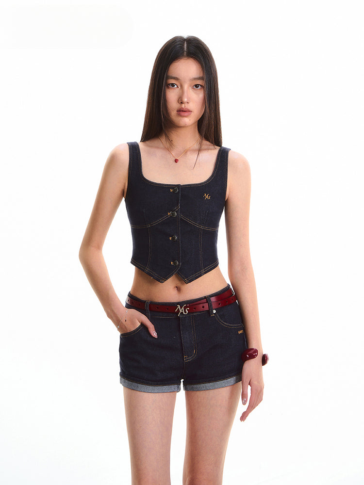 Low Waist Stretch Denim Shorts - CHINASQUAD