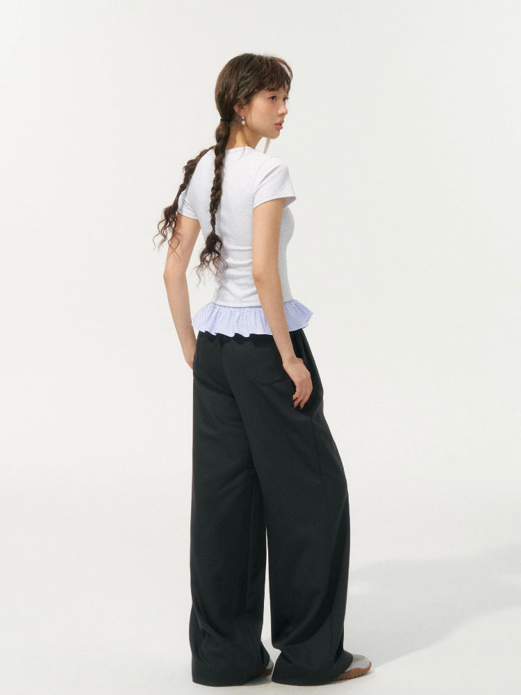 Fake Two-Piece Patchwork Puff Sleeve