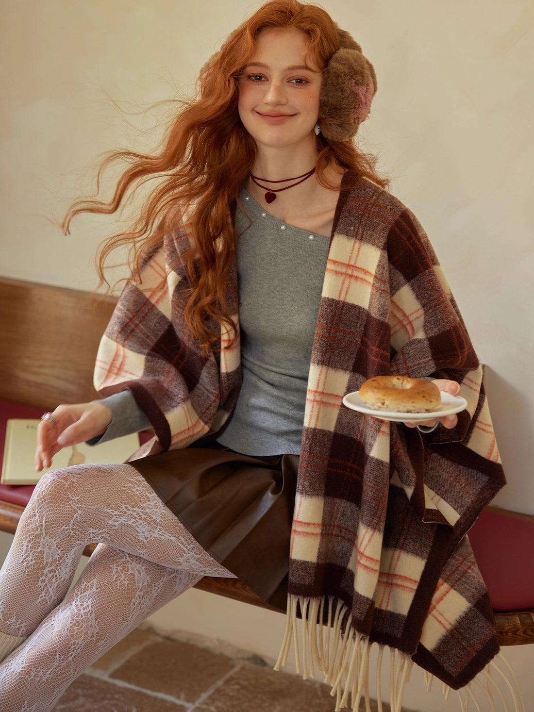 Vintage Plaid Fringe Shawl Scarf
