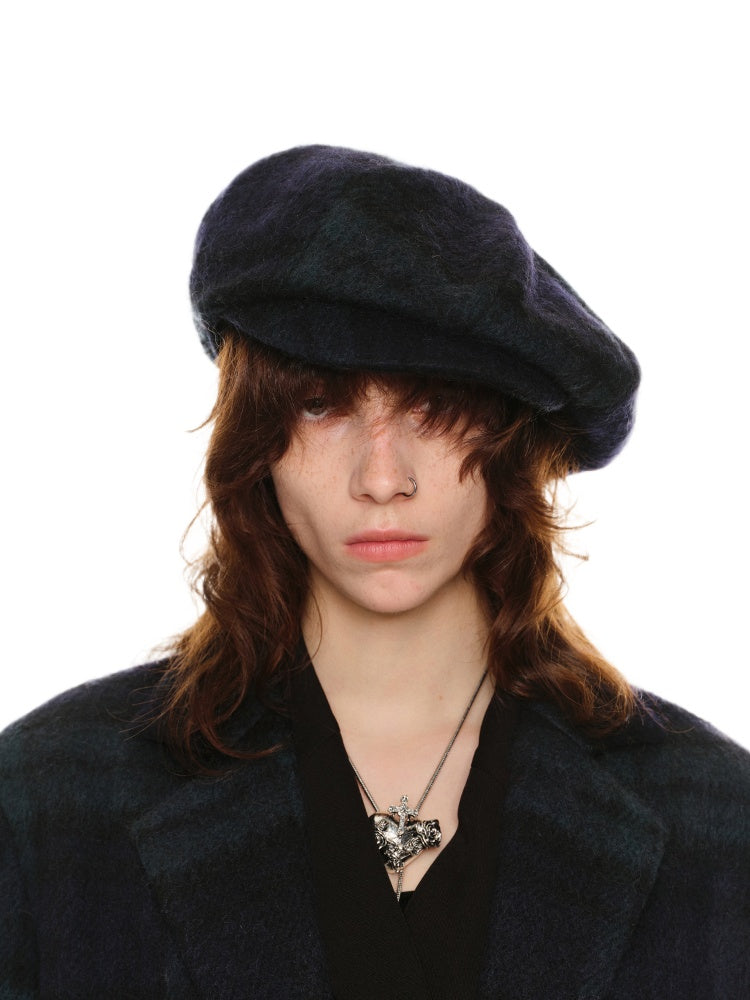 Green Plaid Wool Beret - CHINASQUAD