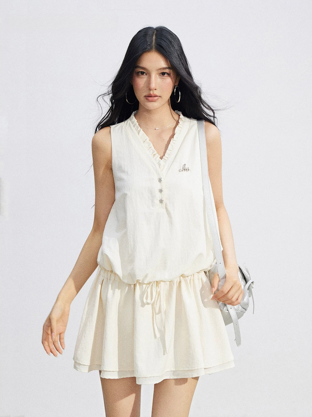 Ruffle Tie Waist Sleeveless Mini Dress