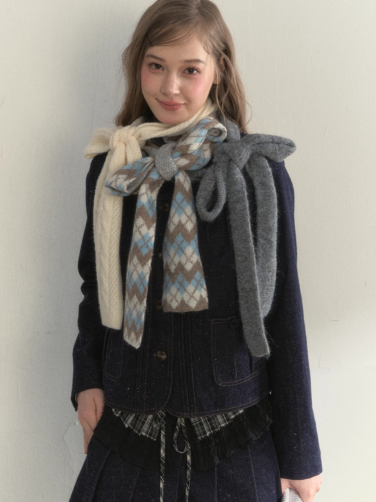 Multi-Color Ribbon Detail Knit Scarf