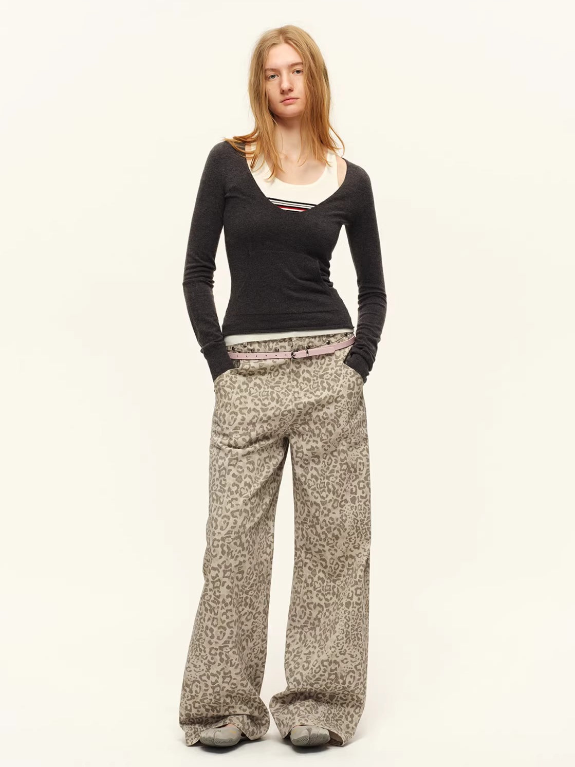 Vintage Studded Leopard Straight-Leg Trousers