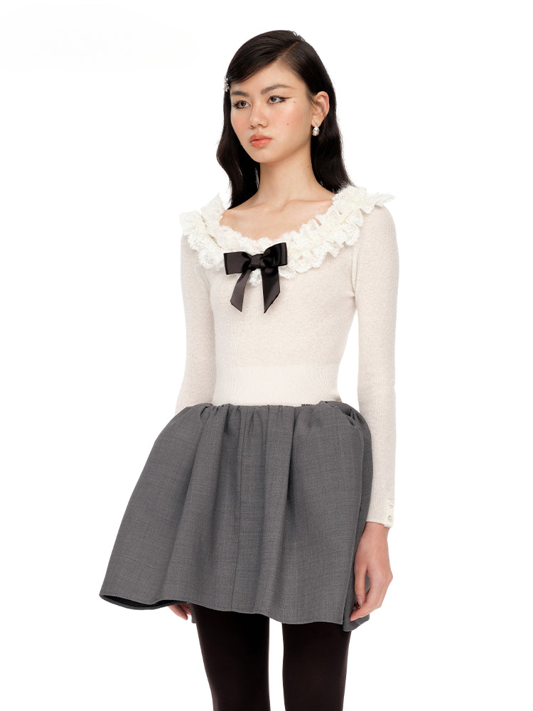 White & Black Elegant Ruffled Bow Bodysuit - CHINASQUAD