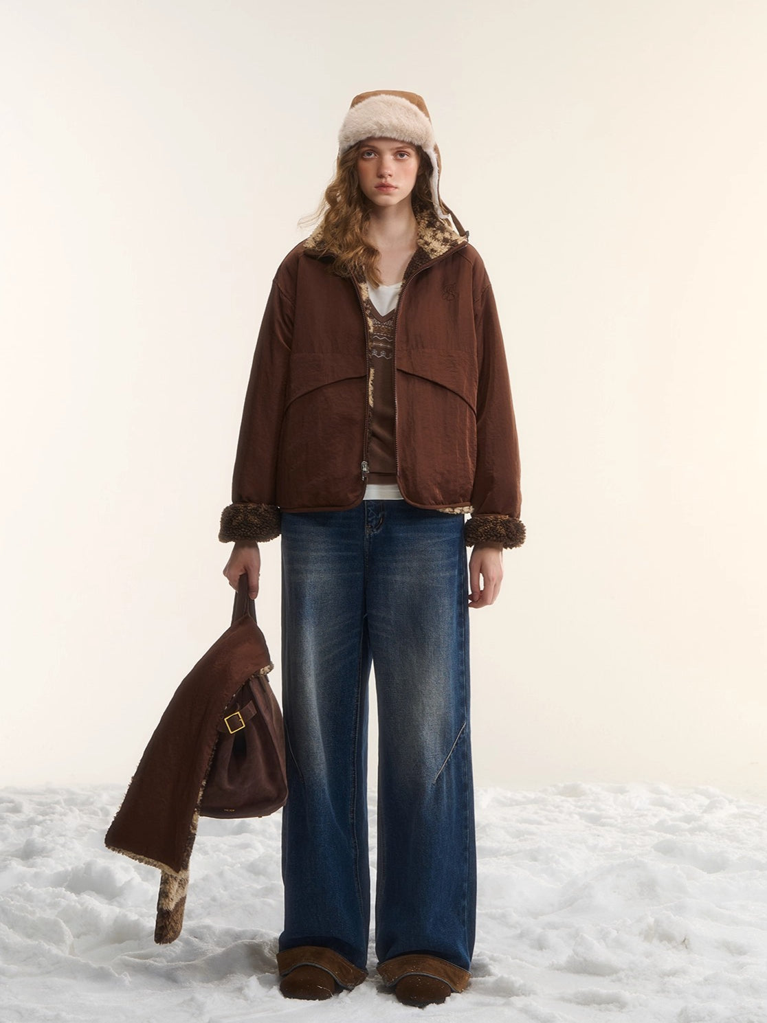 Fleece Stand-Collar Jacket with Scarf