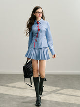 Navy Blue Rose Plaid Pleated Skirt - CHINASQUAD