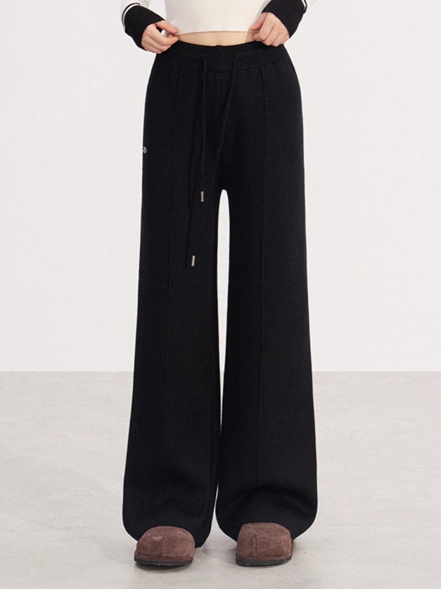 Fleece-Lined Soft-Knit Wide-Leg Pants