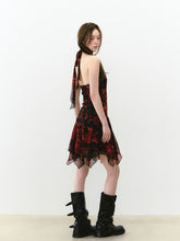 Blue Halter Printed Dress - CHINASQUAD