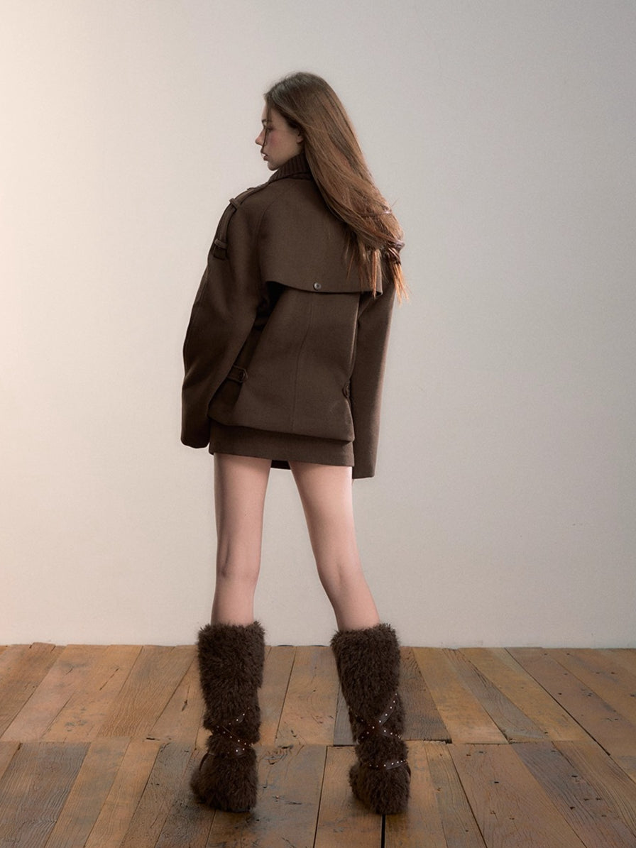 Wool-Blend Panelled High-Neck Puffer Jacket