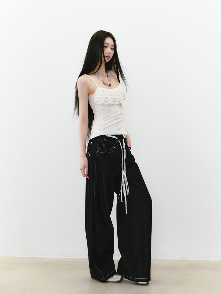 Multi-layer Neckline Waist-cinching Sling Vest - CHINASQUAD