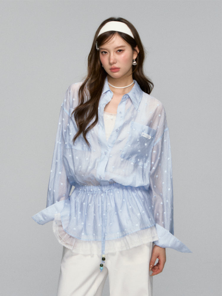 Lapel Plaid Lace-Trimmed Sunscreen Shirt - CHINASQUAD