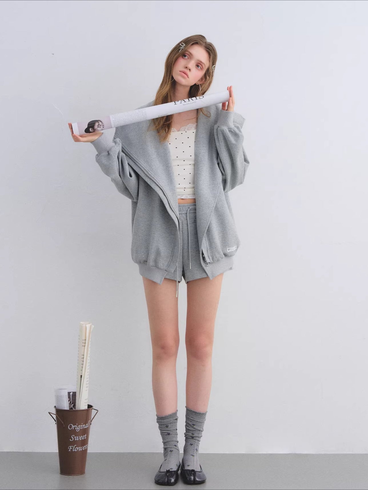 Hooded Zip-Up Sweatshirt & Flared Sweatpants Set