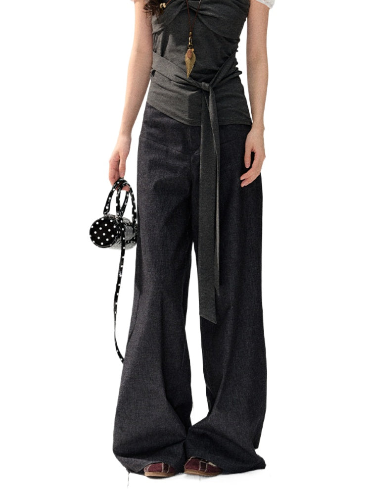 Dark Gray Wide-Legged Jeans - CHINASQUAD