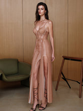 High-Split Patchwork Spaghetti Strap Dress - CHINASQUAD