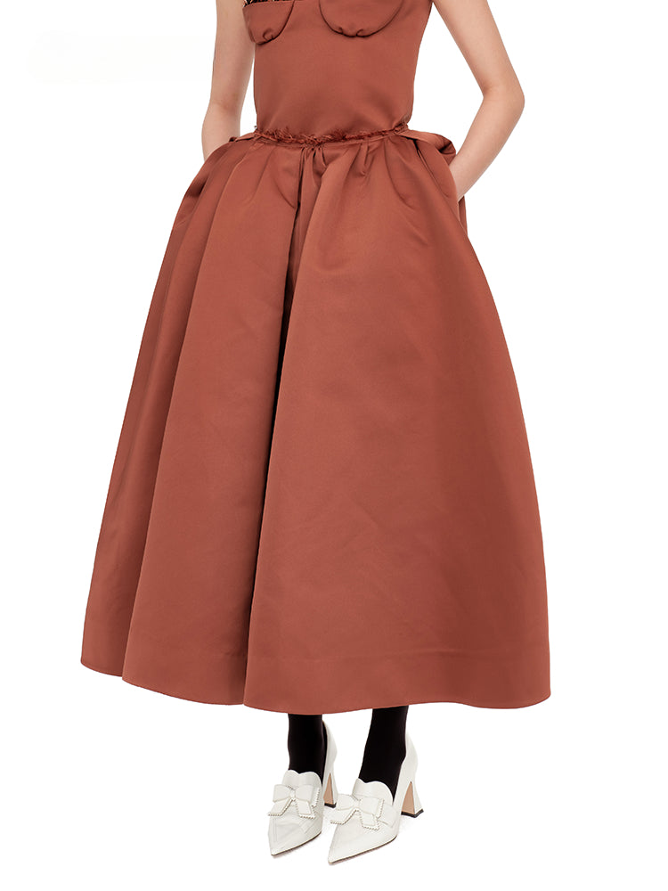 Chestnut Brown & Black Vintage Asymmetrical Skirt - CHINASQUAD