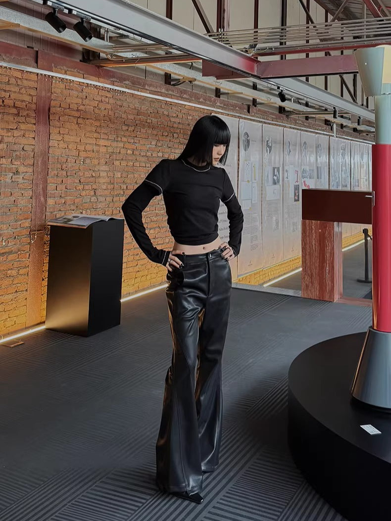 Textured Faux Leather Flared Pants