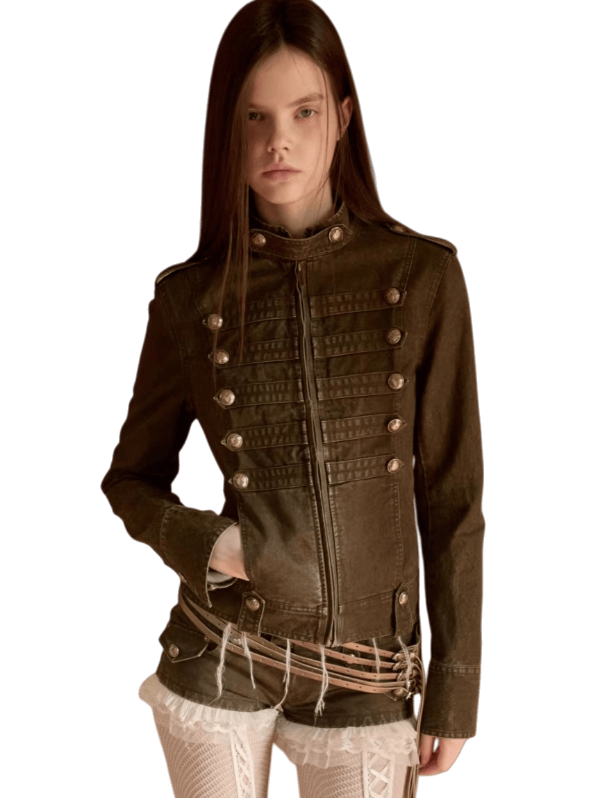 Double-Breasted Distressed Canvas Jacket