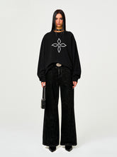 Black Print Loose-Fit Pullover Sweatshirt - CHINASQUAD