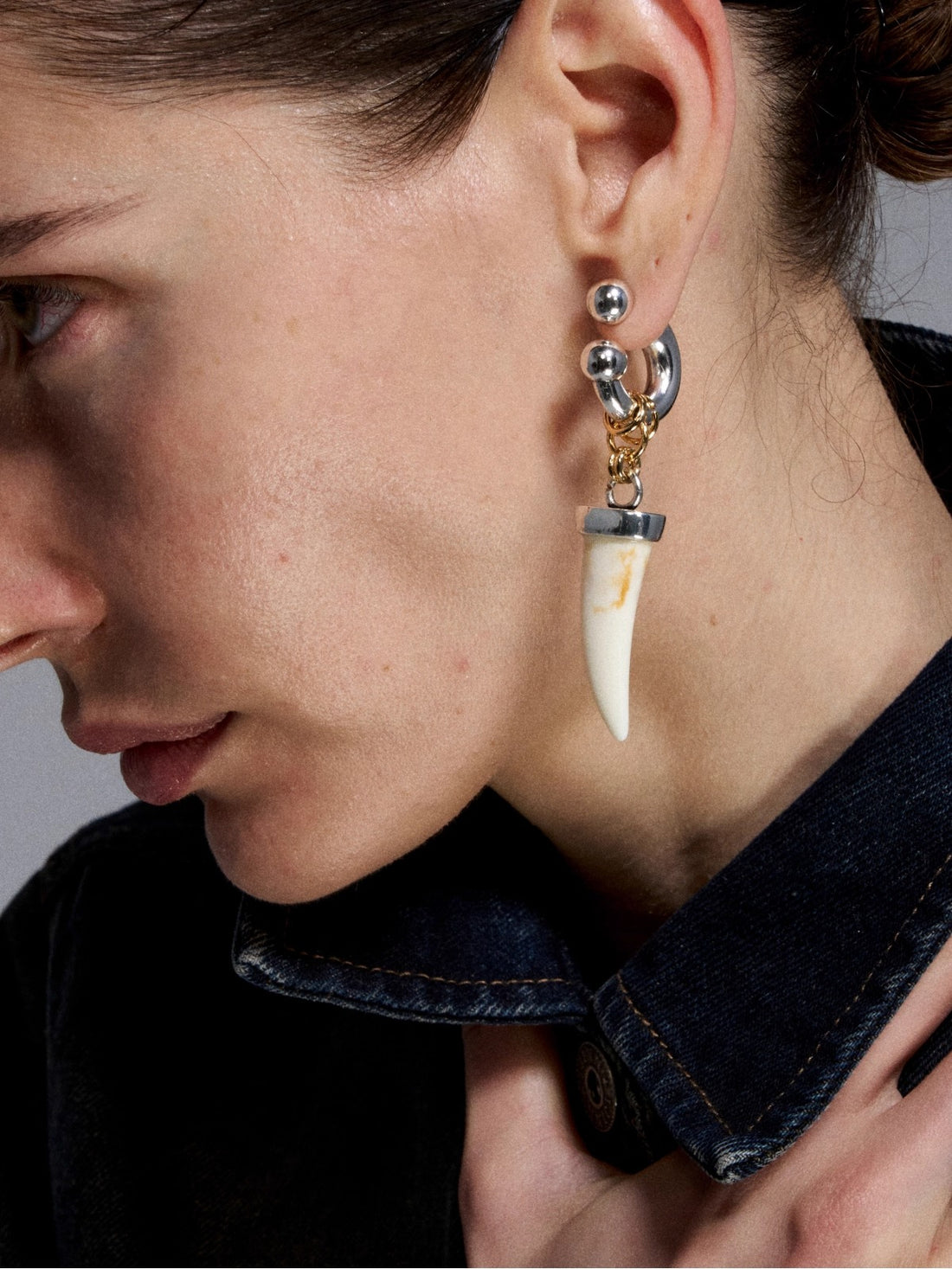 Silver Reconstructed Vintage Fang Bone Hoop Earrings