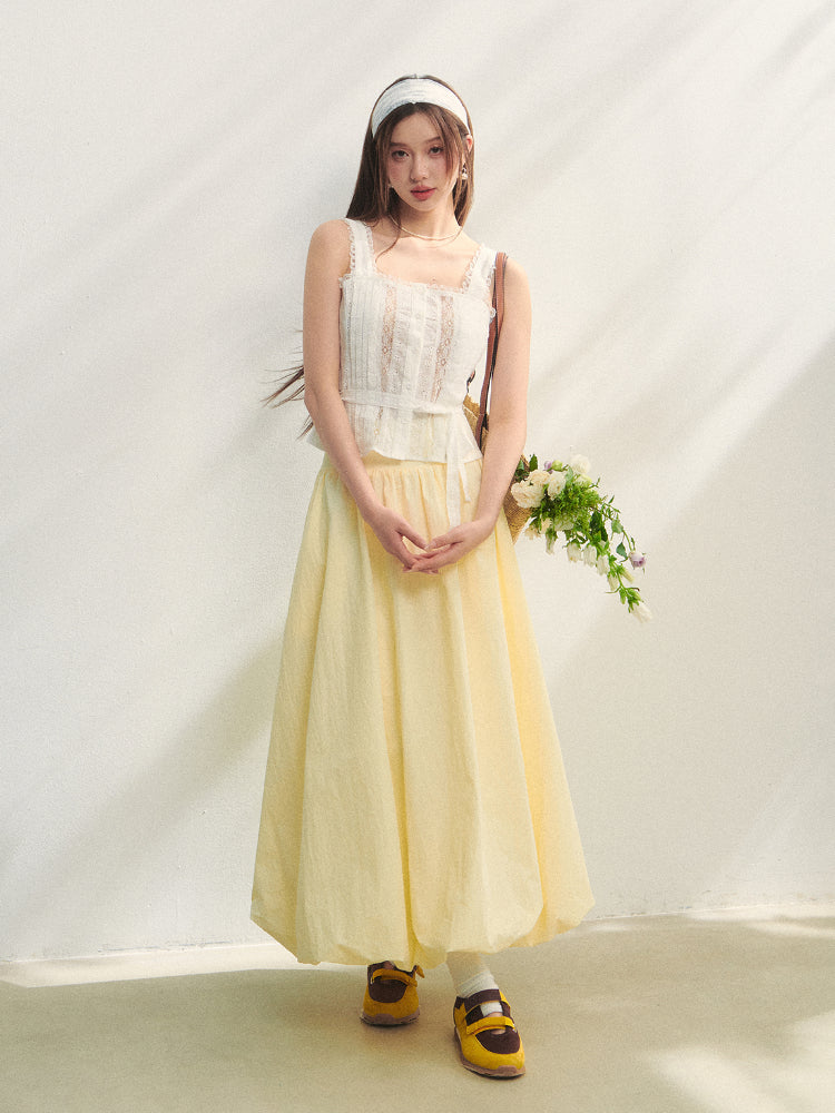 Hollow-out Lace-spliced Tie-up Vest - CHINASQUAD