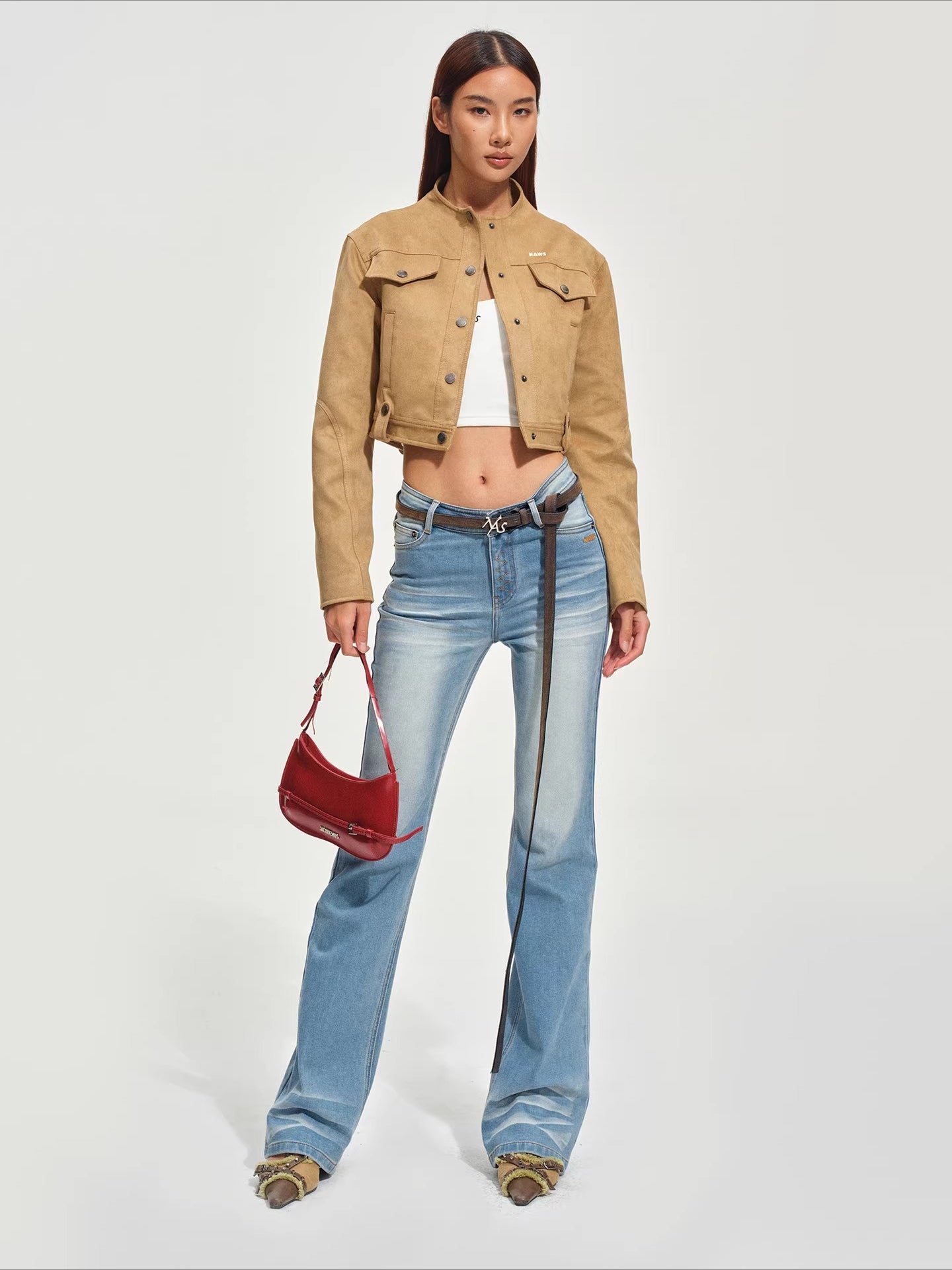 Soft Faux Suede Stand-Collar Cropped Jacket
