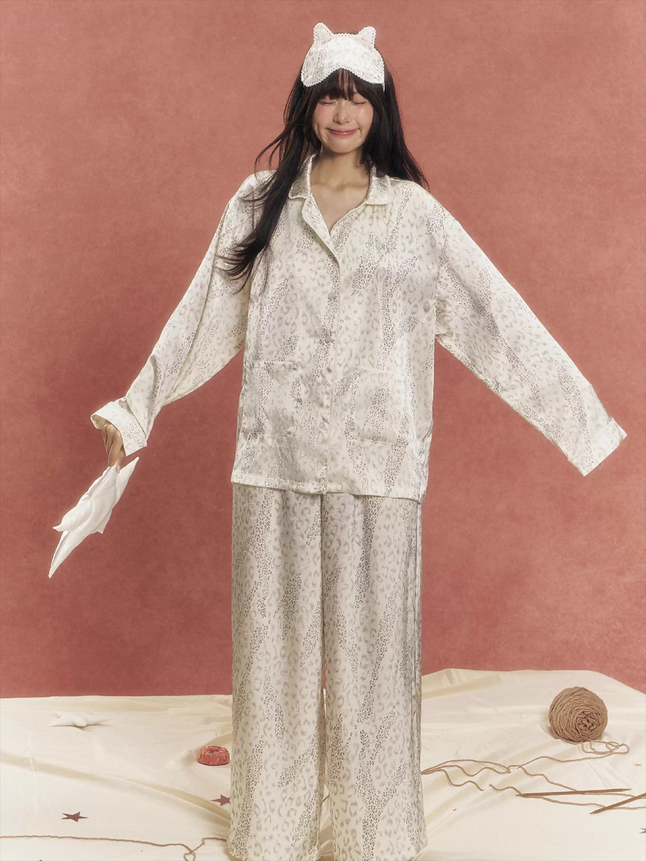 Glossy Satin Leopard Print Pajama Set