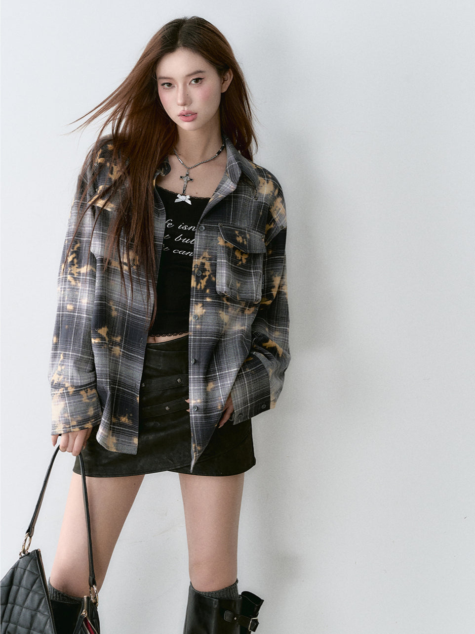 Washed Vintage Rose Beaded Shirt Jacket - CHINASQUAD
