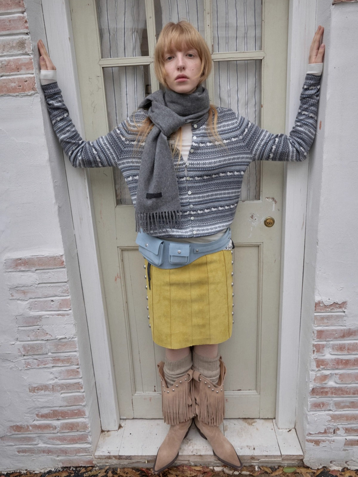 Fair Isle Pony Jacquard Drawstring Knit Cardigan