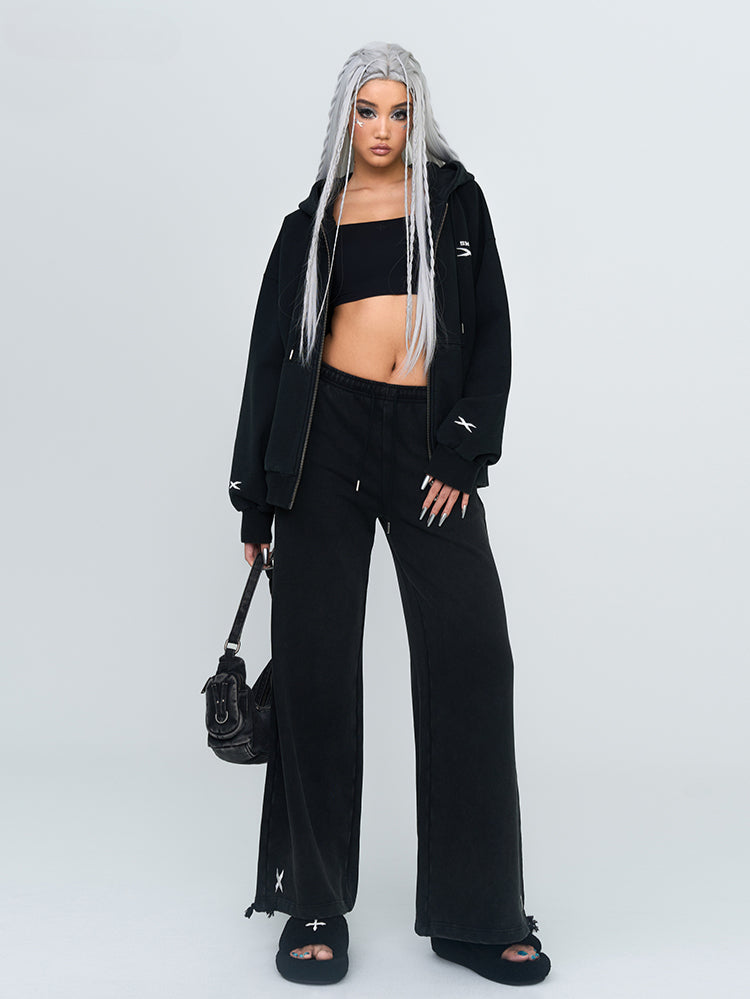 Black & Gray Floral Straigh-Leg Pants - CHINASQUAD