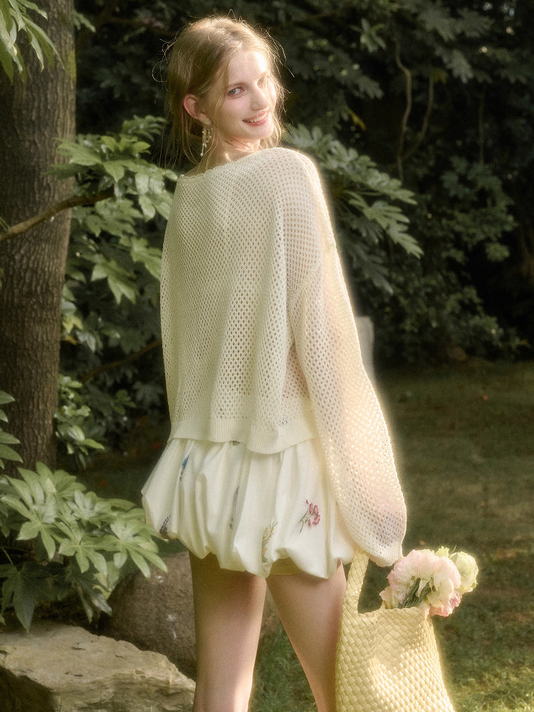 Cool Ice Silk Flower Hollow Cardigan - CHINASQUAD