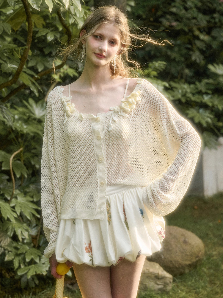 Cool Ice Silk Flower Hollow Cardigan - CHINASQUAD