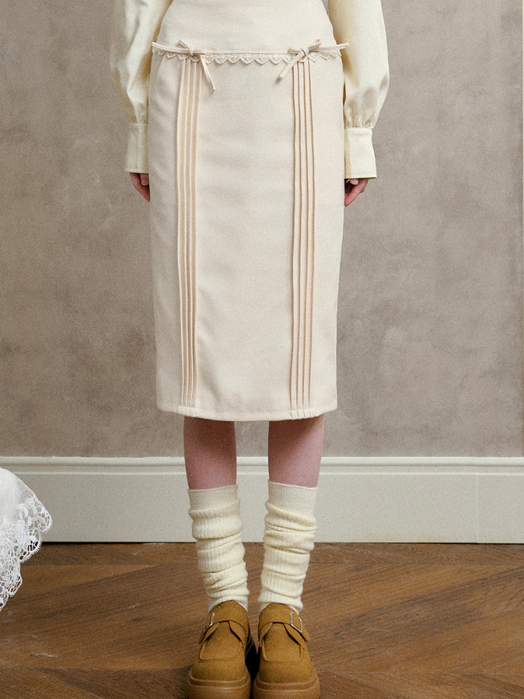 A-Line Heavy Pleated Bow Skirt - CHINASQUAD